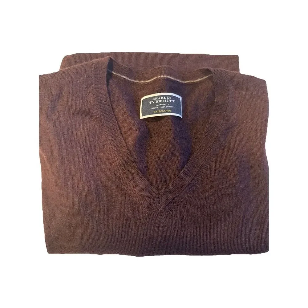 Charles Tyrwhitt Cardigan Sweater V-Neck‎ Mens X-Large Purple 100%Merino Wool